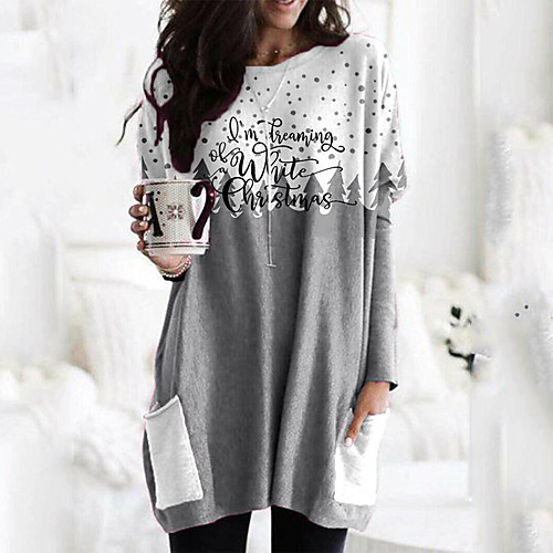 Women's T shirt Graphic Prints Long Sleeve Print Round Neck Tops Basic Christmas Basic Top Gray
Women's T shirt Graphic Prints Long Sleeve Print Round Neck Tops Basic Christmas Basic Top Gray
