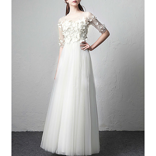 A-Line Wedding Dresses Jewel Neck Floor Length Tulle Half Sleeve Romantic Casual with Pleats Appliques 2021
A-Line Wedding Dresses Jewel Neck Floor Length Tulle Half Sleeve Romantic Casual with Pleats Appliques 2021