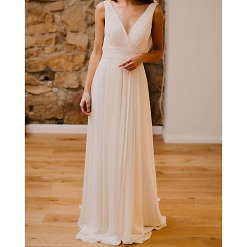 Sheath / Column Wedding Dresses V Neck Court Train Chiffon Sleeveless Simple with 2021
Sheath / Column Wedding Dresses V Neck Court Train Chiffon Sleeveless Simple with 2021