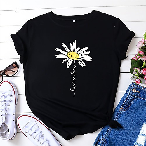 Women's T shirt Floral Graphic Prints Print Round Neck Tops 100% Cotton Basic Basic Top White Black Yellow
Women's T shirt Floral Graphic Prints Print Round Neck Tops 100% Cotton Basic Basic Top White Black Yellow