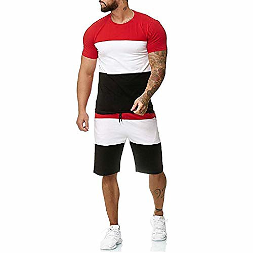 striped patchwork jogging sets for men,short sleeve topsdrawsting short pants sports suit tracksuit sweat suits by leegor red
striped patchwork jogging sets for men,short sleeve topsdrawsting short pants sports suit tracksuit sweat suits by leegor red