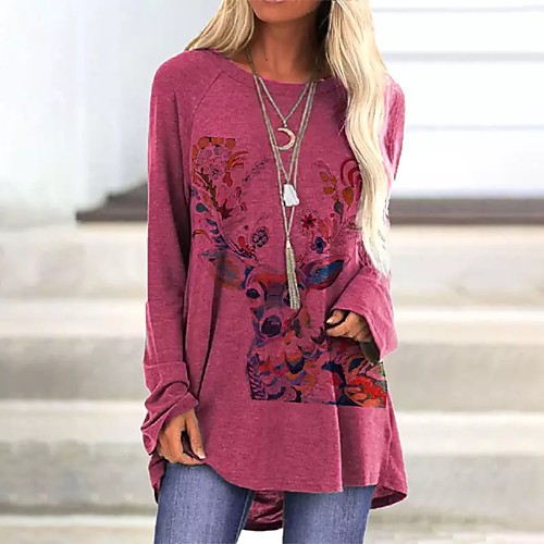 Women's T shirt Dress Tie Dye Floral Reindeer Long Sleeve Patchwork Print Round Neck Tops Chinoiserie Basic Top Wine
Women's T shirt Dress Tie Dye Floral Reindeer Long Sleeve Patchwork Print Round Neck Tops Chinoiserie Basic Top Wine