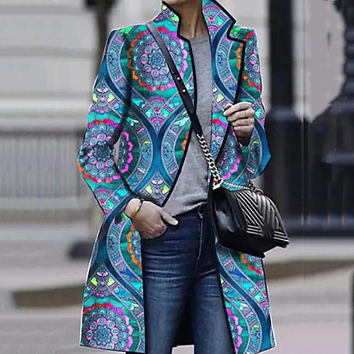 Women's Trench Coat Going out Fall & Winter Long Coat Regular Fit Basic Jacket Long Sleeve Geometric Print Blue / Cotton
Women's Trench Coat Going out Fall & Winter Long Coat Regular Fit Basic Jacket Long Sleeve Geometric Print Blue / Cotton