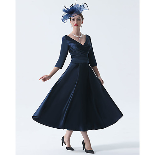 A-Line Mother of the Bride Dress Plus Size Elegant Vintage V Neck Tea Length Satin 3/4 Length Sleeve with Pleats 2021
A-Line Mother of the Bride Dress Plus Size Elegant Vintage V Neck Tea Length Satin 3/4 Length Sleeve with Pleats 2021