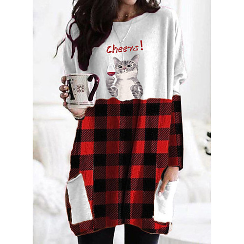 Women's 3D Cat T shirt Dress Cat 3D Graphic Prints Long Sleeve Pocket Patchwork Print Round Neck Basic Tops White Red
Women's 3D Cat T shirt Dress Cat 3D Graphic Prints Long Sleeve Pocket Patchwork Print Round Neck Basic Tops White Red