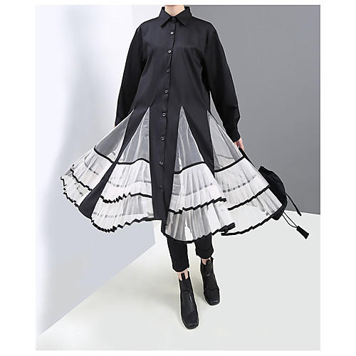Women's Shirt Dress Knee Length Dress Black Long Sleeve Solid Color Color Block Mesh Patchwork Winter Shirt Collar Casual Loose 2021 One-Size
Women's Shirt Dress Knee Length Dress Black Long Sleeve Solid Color Color Block Mesh Patchwork Winter Shirt Collar Casual Loose 2021 One-Size