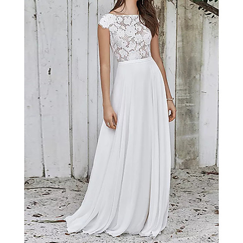 A-Line Wedding Dresses Jewel Neck Floor Length Chiffon Lace Sleeveless Beach Backless with Appliques 2021
A-Line Wedding Dresses Jewel Neck Floor Length Chiffon Lace Sleeveless Beach Backless with Appliques 2021