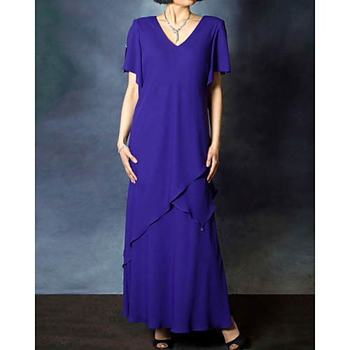 Sheath / Column Mother of the Bride Dress Elegant V Neck Floor Length Chiffon Short Sleeve with Ruffles 2021
Sheath / Column Mother of the Bride Dress Elegant V Neck Floor Length Chiffon Short Sleeve with Ruffles 2021