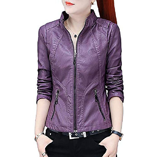 women's stand collar zip front slim faux leather motorcycle biker jacket (small, purple)
women's stand collar zip front slim faux leather motorcycle biker jacket (small, purple)