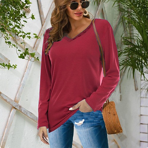 Women's T shirt Striped Leopard Plain Long Sleeve Button V Neck Tops Cotton Basic Basic Top Black Blue Purple
Women's T shirt Striped Leopard Plain Long Sleeve Button V Neck Tops Cotton Basic Basic Top Black Blue Purple