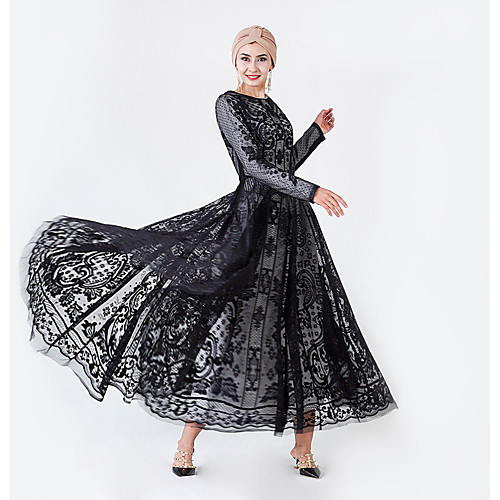 Women's Swing Dress Maxi long Dress Black Long Sleeve Solid Color Mesh Lace Print Fall Round Neck Elegant Slim Mesh S M L
Women's Swing Dress Maxi long Dress Black Long Sleeve Solid Color Mesh Lace Print Fall Round Neck Elegant Slim Mesh S M L
