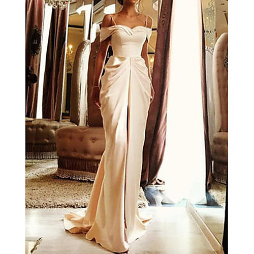 Sheath / Column Wedding Dresses Off Shoulder Sweep / Brush Train Stretch Satin Sleeveless Simple with Ruched Split Front 2021
Sheath / Column Wedding Dresses Off Shoulder Sweep / Brush Train Stretch Satin Sleeveless Simple with Ruched Split Front 2021