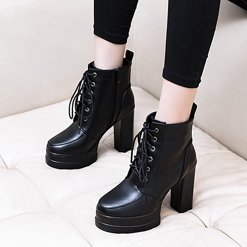 Women's Boots Chunky Heel Round Toe Sexy Daily Party & Evening PU Lace-up Solid Colored Black / Booties / Ankle Boots
Women's Boots Chunky Heel Round Toe Sexy Daily Party & Evening PU Lace-up Solid Colored Black / Booties / Ankle Boots