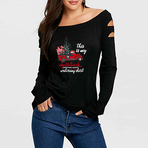 Women's Christmas T shirt Graphic Prints Long Sleeve Print Off Shoulder Tops Basic Christmas Basic Top Black
Women's Christmas T shirt Graphic Prints Long Sleeve Print Off Shoulder Tops Basic Christmas Basic Top Black