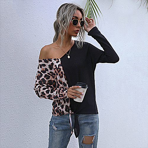 Women's T shirt Leopard Long Sleeve Patchwork V Neck Tops Cotton Basic Basic Top Black
Women's T shirt Leopard Long Sleeve Patchwork V Neck Tops Cotton Basic Basic Top Black