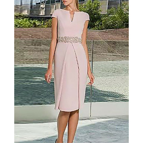 Sheath / Column Mother of the Bride Dress Plus Size Jewel Neck Knee Length Polyester Short Sleeve with Sash / Ribbon 2021
Sheath / Column Mother of the Bride Dress Plus Size Jewel Neck Knee Length Polyester Short Sleeve with Sash / Ribbon 2021