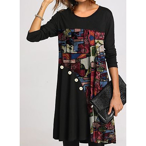 Women's Shift Dress Knee Length Dress Black Long Sleeve Print Patchwork Print Fall Spring Round Neck Casual Loose 2021 S M L XL XXL 3XL
Women's Shift Dress Knee Length Dress Black Long Sleeve Print Patchwork Print Fall Spring Round Neck Casual Loose 2021 S M L XL XXL 3XL