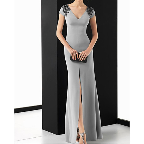 Sheath / Column Elegant Vintage Wedding Guest Formal Evening Dress V Neck Short Sleeve Floor Length Spandex with Beading Split 2021
Sheath / Column Elegant Vintage Wedding Guest Formal Evening Dress V Neck Short Sleeve Floor Length Spandex with Beading Split 2021