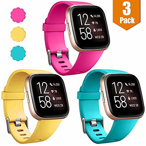 compatible with fitbit versa/fitbit versa lite se/fitbit versa 2 bands for women men large, 3 pack sports replacement wristband strap for fitbit versa smart watch, rose pink/mango yellow/teal
compatible with fitbit versa/fitbit versa lite se/fitbit versa 2 bands for women men large, 3 pack sports replacement wristband strap for fitbit versa smart watch, rose pink/mango yellow/teal
