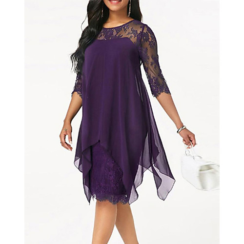 Sheath / Column Mother of the Bride Dress Plus Size Jewel Neck Knee Length Chiffon Lace Half Sleeve with Lace 2021
Sheath / Column Mother of the Bride Dress Plus Size Jewel Neck Knee Length Chiffon Lace Half Sleeve with Lace 2021