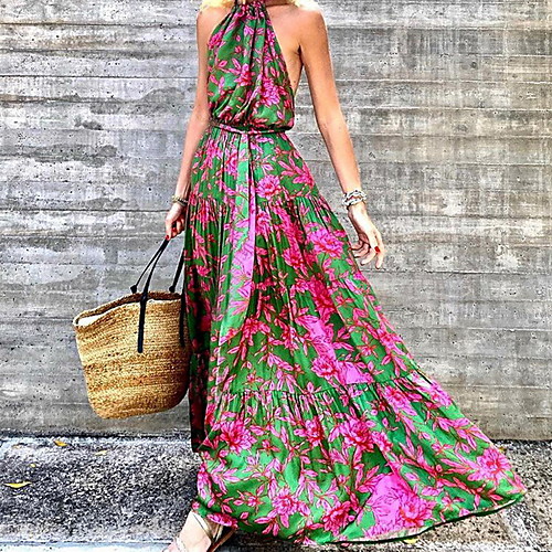 Women's Swing Dress Maxi long Dress Green Sleeveless Floral Print Fall Halter Neck Elegant Casual vacation dresses 2021 S M L XL XXL
Women's Swing Dress Maxi long Dress Green Sleeveless Floral Print Fall Halter Neck Elegant Casual vacation dresses 2021 S M L XL XXL