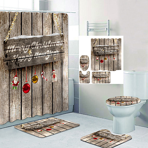Christmas Pendant On Wooden Board Digital Printing Four-piece Set Shower Curtains and Hooks Modern Polyester Machine Made Waterproof Bathroom
Christmas Pendant On Wooden Board Digital Printing Four-piece Set Shower Curtains and Hooks Modern Polyester Machine Made Waterproof Bathroom