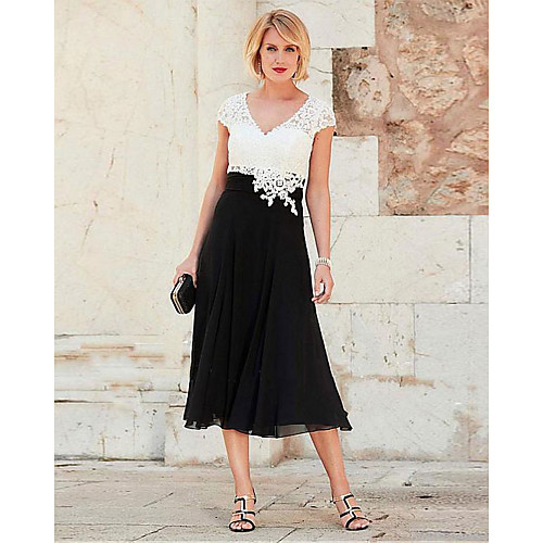 A-Line Mother of the Bride Dress Plus Size V Neck Tea Length Chiffon Lace Short Sleeve with Lace Ruching 2021
A-Line Mother of the Bride Dress Plus Size V Neck Tea Length Chiffon Lace Short Sleeve with Lace Ruching 2021