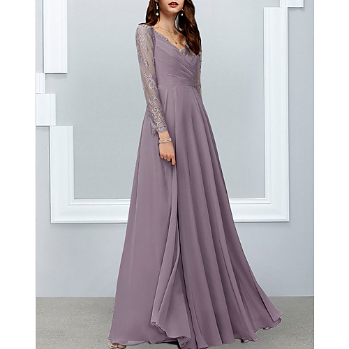 A-Line Mother of the Bride Dress Elegant V Neck Floor Length Chiffon Lace Long Sleeve with Lace Appliques 2021
A-Line Mother of the Bride Dress Elegant V Neck Floor Length Chiffon Lace Long Sleeve with Lace Appliques 2021