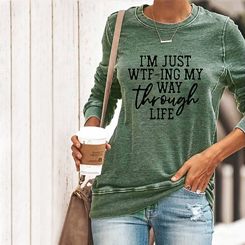 Women's T shirt Graphic Text Graphic Prints Long Sleeve Round Neck Tops Basic Basic Top Black Blue Green
Women's T shirt Graphic Text Graphic Prints Long Sleeve Round Neck Tops Basic Basic Top Black Blue Green
