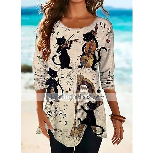 Women's T shirt Dress Tunic T shirt Cat Graphic Animal Long Sleeve Print Round Neck Basic Streetwear Tops Cotton White Khaki Gray
Women's T shirt Dress Tunic T shirt Cat Graphic Animal Long Sleeve Print Round Neck Basic Streetwear Tops Cotton White Khaki Gray