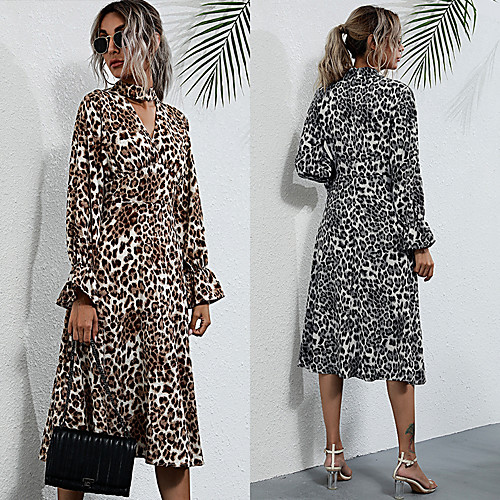 Women's A Line Dress Knee Length Dress Gray Khaki Long Sleeve Leopard Print Fall Winter V Neck Casual 2021 S M L XL / Cotton / Cotton
Women's A Line Dress Knee Length Dress Gray Khaki Long Sleeve Leopard Print Fall Winter V Neck Casual 2021 S M L XL / Cotton / Cotton