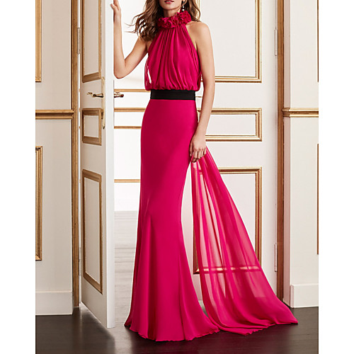 Mermaid / Trumpet Sexy Floral Wedding Guest Formal Evening Dress High Neck Sleeveless Sweep / Brush Train Chiffon with Sash / Ribbon 2021
Mermaid / Trumpet Sexy Floral Wedding Guest Formal Evening Dress High Neck Sleeveless Sweep / Brush Train Chiffon with Sash / Ribbon 2021