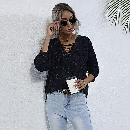 Women's Basic Knitted Flounced Solid Color Pullover Cotton Long Sleeve Sweater Cardigans V Neck Fall Winter Black
Women's Basic Knitted Flounced Solid Color Pullover Cotton Long Sleeve Sweater Cardigans V Neck Fall Winter Black