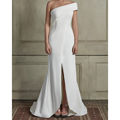Mermaid / Trumpet Wedding Dresses One Shoulder Court Train Satin Sleeveless Simple with Split Front 2021
Mermaid / Trumpet Wedding Dresses One Shoulder Court Train Satin Sleeveless Simple with Split Front 2021