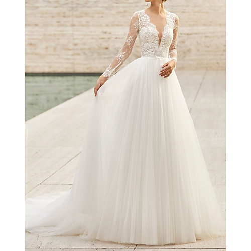 Sheath / Column Wedding Dresses Jewel Neck Chapel Train Lace Tulle Long Sleeve Country with 2021
Sheath / Column Wedding Dresses Jewel Neck Chapel Train Lace Tulle Long Sleeve Country with 2021