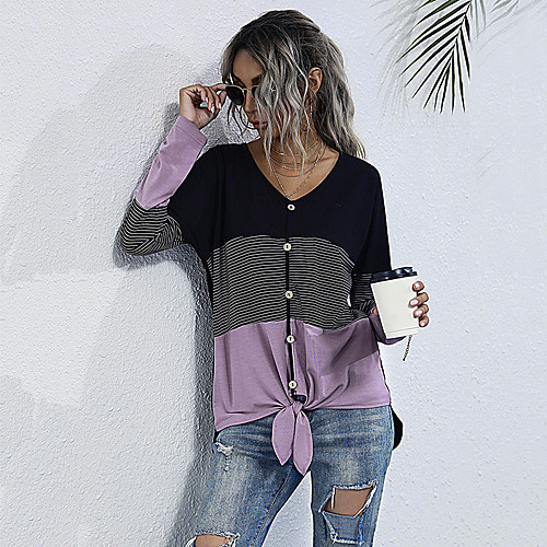 Women's T shirt Color Block Long Sleeve Patchwork V Neck Tops Cotton Basic Basic Top Black
Women's T shirt Color Block Long Sleeve Patchwork V Neck Tops Cotton Basic Basic Top Black