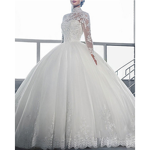 Ball Gown Wedding Dresses High Neck Court Train Tulle Long Sleeve Glamorous Vintage See-Through Backless Illusion Sleeve with Lace Insert Appliques 2021
Ball Gown Wedding Dresses High Neck Court Train Tulle Long Sleeve Glamorous Vintage See-Through Backless Illusion Sleeve with Lace Insert Appliques 2021