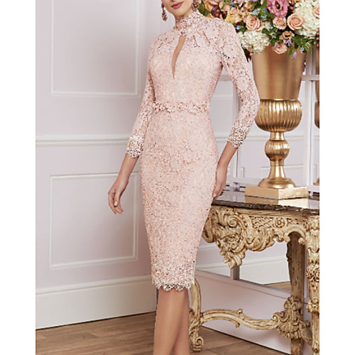 Sheath / Column Mother of the Bride Dress Plus Size High Neck Knee Length Lace 3/4 Length Sleeve with Appliques 2021
Sheath / Column Mother of the Bride Dress Plus Size High Neck Knee Length Lace 3/4 Length Sleeve with Appliques 2021