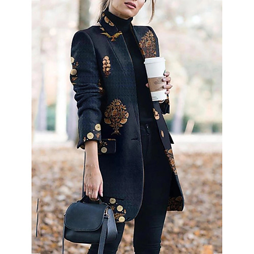Women's Trench Coat Holiday Fall & Winter Long Coat Stand Collar Regular Fit Active Jacket Long Sleeve Print Floral Navy Blue
Women's Trench Coat Holiday Fall & Winter Long Coat Stand Collar Regular Fit Active Jacket Long Sleeve Print Floral Navy Blue