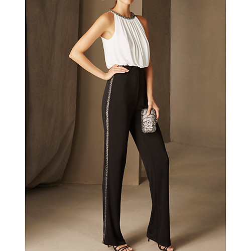Jumpsuits Minimalist Elegant Wedding Guest Formal Evening Dress Jewel Neck Sleeveless Floor Length Chiffon Stretch Satin with Sleek Beading 2021
Jumpsuits Minimalist Elegant Wedding Guest Formal Evening Dress Jewel Neck Sleeveless Floor Length Chiffon Stretch Satin with Sleek Beading 2021