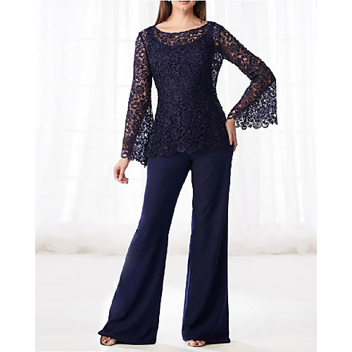 Pantsuit / Jumpsuit Mother of the Bride Dress Plus Size Elegant Bateau Neck Floor Length Chiffon Lace Long Sleeve with Buttons Appliques 2021
Pantsuit / Jumpsuit Mother of the Bride Dress Plus Size Elegant Bateau Neck Floor Length Chiffon Lace Long Sleeve with Buttons Appliques 2021
