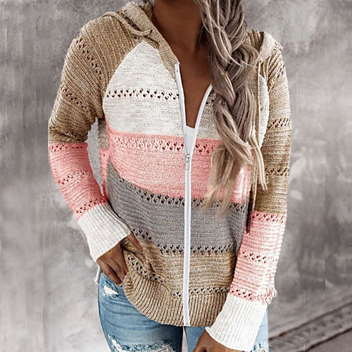 Women's Knitted Striped Cardigan Long Sleeve Sweater Cardigans Hooded Fall Winter Wine Khaki Gray
Women's Knitted Striped Cardigan Long Sleeve Sweater Cardigans Hooded Fall Winter Wine Khaki Gray