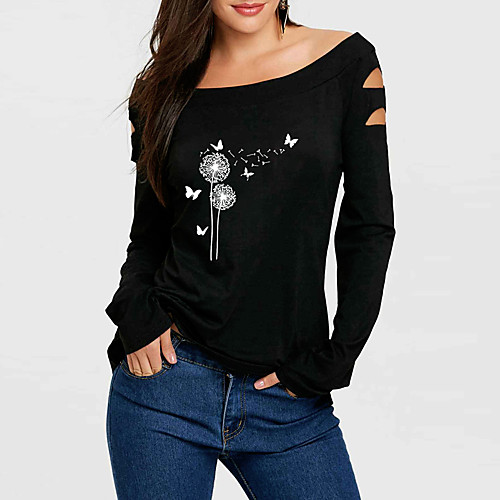 Women's T shirt Graphic Prints Dandelion Long Sleeve Print Off Shoulder Tops Basic Basic Top Black
Women's T shirt Graphic Prints Dandelion Long Sleeve Print Off Shoulder Tops Basic Basic Top Black