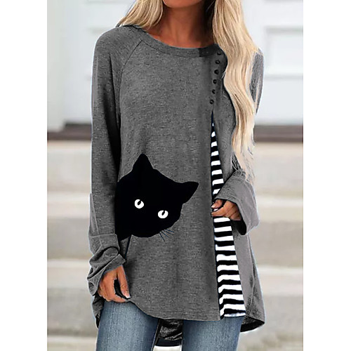 Women's T shirt Color Block Animal Long Sleeve Patchwork Print Round Neck Tops Cotton Basic Basic Top Blue Wine Dusty Blue
Women's T shirt Color Block Animal Long Sleeve Patchwork Print Round Neck Tops Cotton Basic Basic Top Blue Wine Dusty Blue