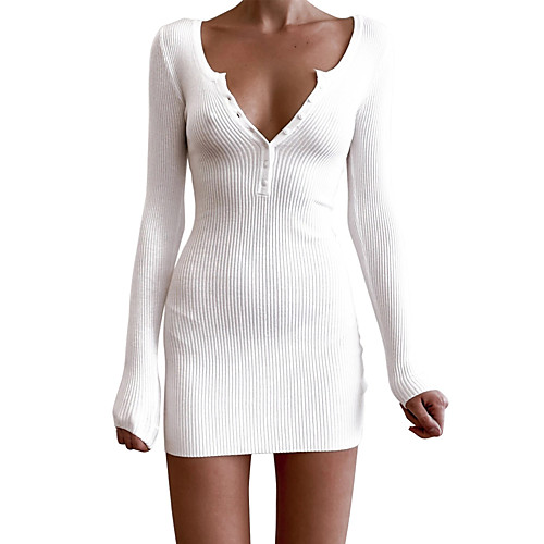 Women's Sweater Jumper Dress Short Mini Dress White Black Long Sleeve Solid Color Patchwork Fall Winter V Neck Casual 2021 S M L XL
Women's Sweater Jumper Dress Short Mini Dress White Black Long Sleeve Solid Color Patchwork Fall Winter V Neck Casual 2021 S M L XL