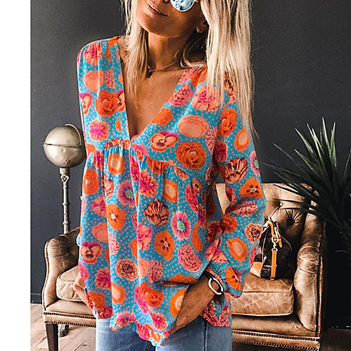 Women's T shirt Floral Long Sleeve Print V Neck Tops Beach Basic Top Blue Red Peach
Women's T shirt Floral Long Sleeve Print V Neck Tops Beach Basic Top Blue Red Peach