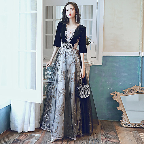 A-Line Glittering Cut Out Party Wear Formal Evening Dress Illusion Neck Half Sleeve Floor Length Velvet with Sequin Appliques 2021
A-Line Glittering Cut Out Party Wear Formal Evening Dress Illusion Neck Half Sleeve Floor Length Velvet with Sequin Appliques 2021