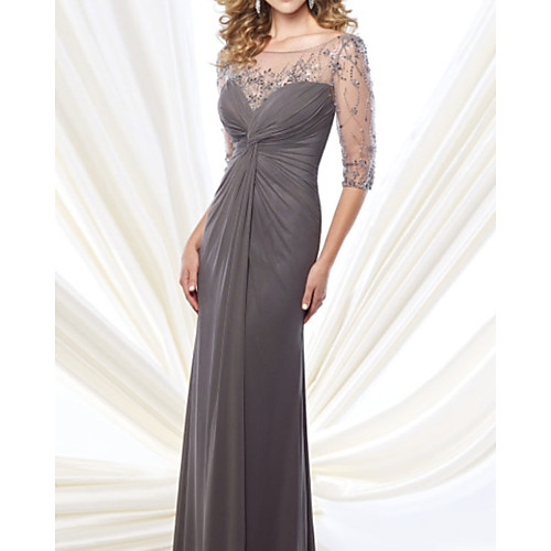 Sheath / Column Mother of the Bride Dress Elegant & Luxurious Jewel Neck Floor Length Chiffon Tulle 3/4 Length Sleeve with Beading Ruching 2021
Sheath / Column Mother of the Bride Dress Elegant & Luxurious Jewel Neck Floor Length Chiffon Tulle 3/4 Length Sleeve with Beading Ruching 2021