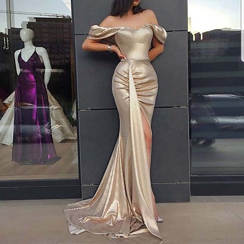 Mermaid / Trumpet Sexy bodycon Wedding Guest Prom Dress Off Shoulder Sleeveless Sweep / Brush Train Satin with Split 2021
Mermaid / Trumpet Sexy bodycon Wedding Guest Prom Dress Off Shoulder Sleeveless Sweep / Brush Train Satin with Split 2021