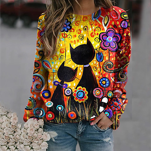 Women's Hoodie Sweatshirt Cartoon Cat Graphic Casual Daily Basic Hoodies Sweatshirts Long Sleeve Blue Purple Yellow
Women's Hoodie Sweatshirt Cartoon Cat Graphic Casual Daily Basic Hoodies Sweatshirts Long Sleeve Blue Purple Yellow